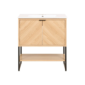 Juhl Chevron-Front Modern Minimalist 2-Shelf Bath Vanity Cabinet Only (Sink Basin Not Included)